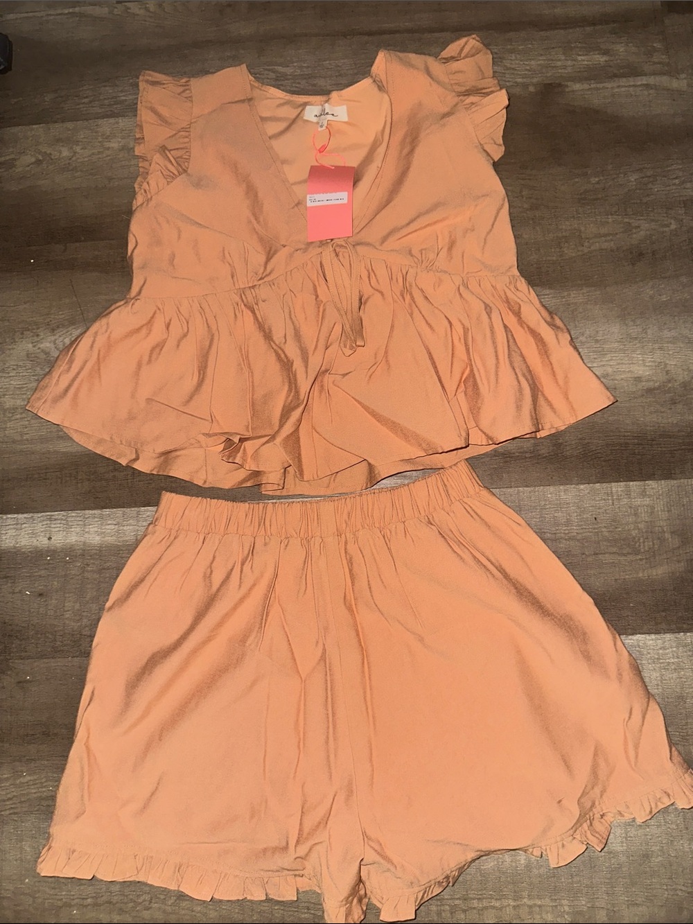 Peach Ruffle Two-Piece Set by Unknown Brand